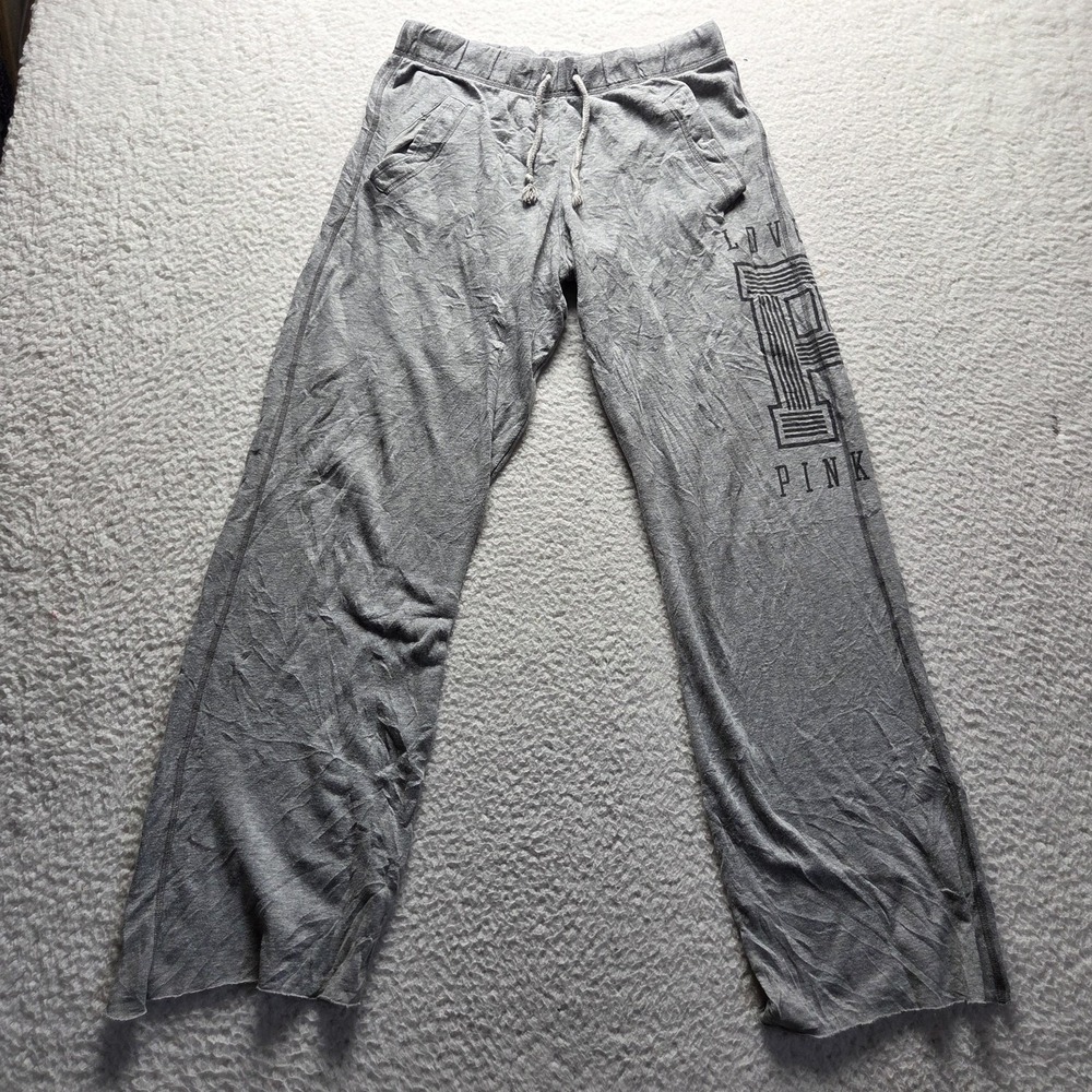 PINK Victoria's Secret Sweatpants Womens XS Gray Love P Logo Drawstring Lounge